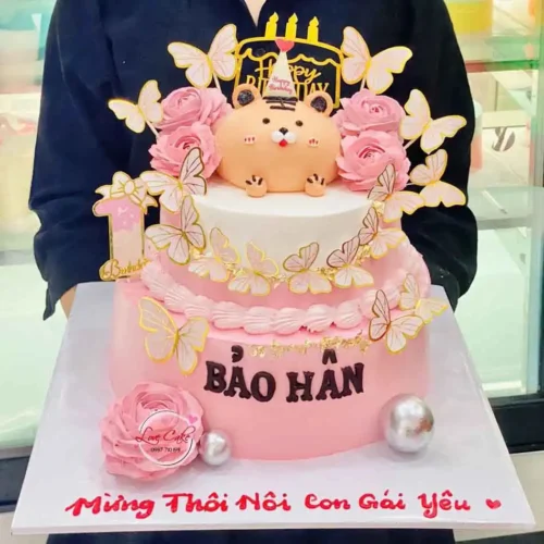 Bánh sinh nhật 2 tầng con hổ cho bé gái