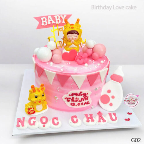 Bánh sinh nhật màu hồng con rồng