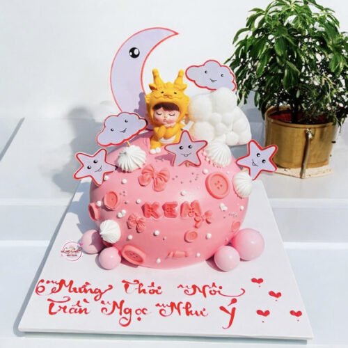 Bánh thôi nôi hình con rồng cho bé gái màu hồng